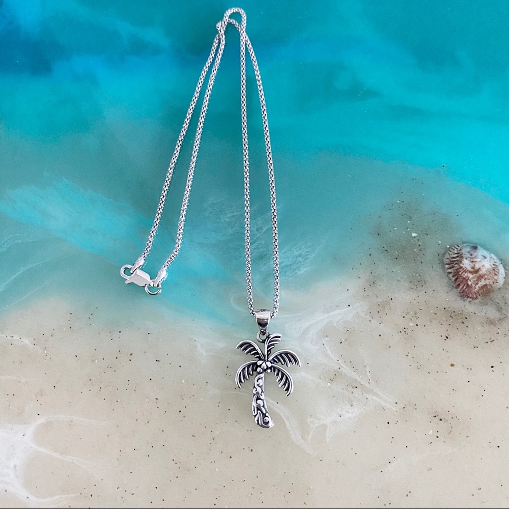 Sterling Silver Coconut Tree Necklace, Silver Necklaces, Palm Tree Chains